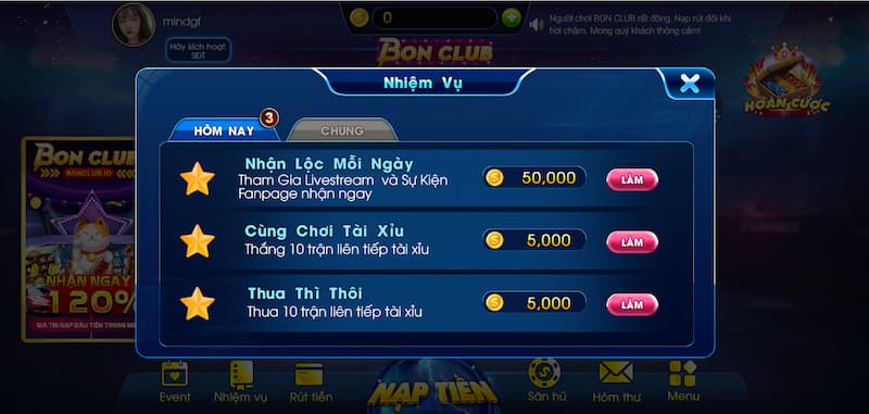 Bonclub - Sân chơi đổi thưởng số 1 trên thị trường hiện nay 7 Những nhiệm vụ nhận thưởng Bonclub